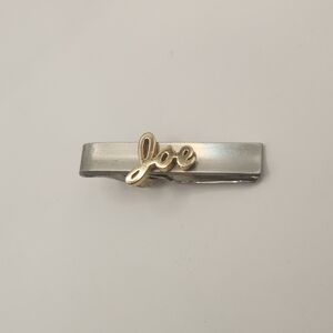 Swank Silver Tone Tie Clip Personalized "Joe" In Gold Tone